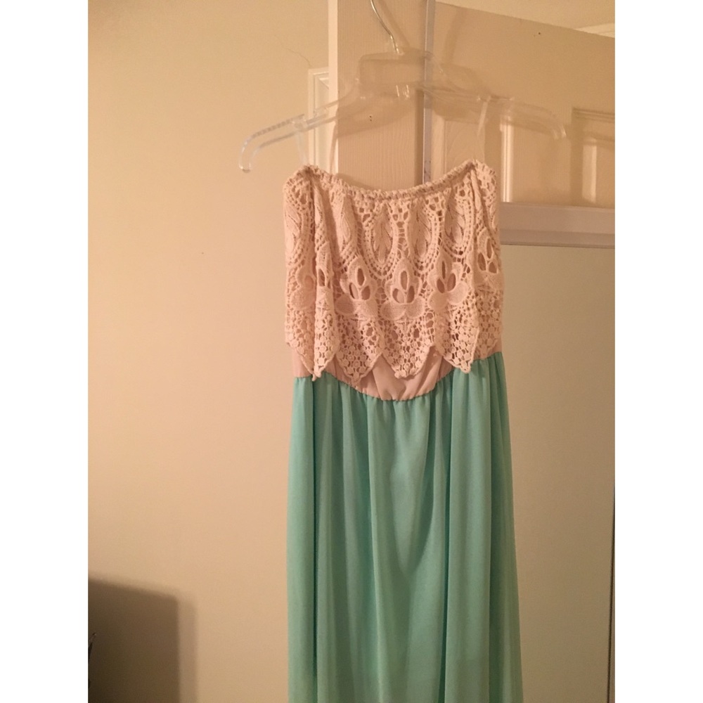 Teal strapless Maxi dress